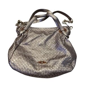 Elliott Lucca Braided Leather Silver Hobo Shoulder Bag